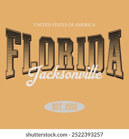 Vintage typography college varsity Florida - Jacksonville slogan print for graphic tee t shirt or sweatshirt - Vector