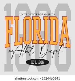 Vintage typography college varsity Florida Athl. Dept. slogan print for graphic tee t shirt or sweatshirt - Vector