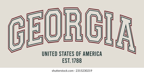 Vintage typography college varsity georgia united states of america slogan print for graphic tee t shirt or sweatshirt - Vector