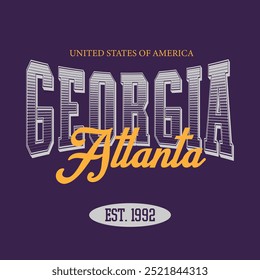 Vintage typography college varsity Georgia - Atlanta slogan print for graphic tee t shirt or sweatshirt - Vector