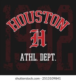 Vintage tipografia faculdade varsity Houston slogan impressão para camiseta ou moletom - Vetor