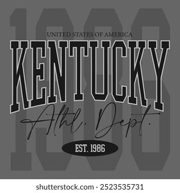 Vintage tipografia faculdade colégio Kentucky Athl. Impressão de slogan do Depto. para camiseta em T gráfica ou moletom - Vetor