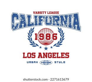 Vintage typography college varsity los angeles california state slogan print with grunge effect for graphic tee t shirt or sweatshirt - Vector