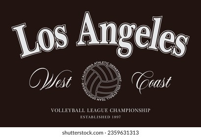 Vintage typography college varsity Los Angeles west coast volleyball sport league championship slogan print with grunge effect for graphic tee t shirt or sweatshirt hoodie - Vector