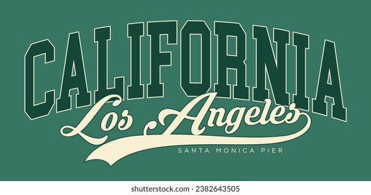 Vintage typography college varsity los angeles city california state santa monica pier slogan print for graphic tee t shirt or sweatshirt hoodie - Vector