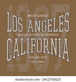 Varisity de la universidad de tipografía de época Los Ángeles California, estados unidos de estados unidos de américa impresión de slogan para camiseta o sudadera gráfica - Vector