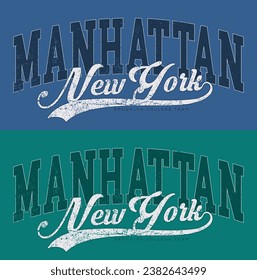 Vintage typography college varsity manhattan city new york city brooklyn slogan print for graphic tee t shirt or sweatshirt hoodie - Vector