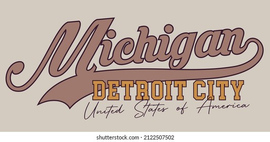 Vintage typography college varsity michigan detroit city usa slogan print for graphic tee t shirt or swaetshirt - Vector