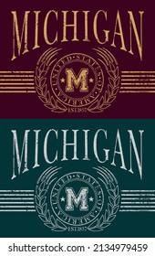 Vintage typography college varsity michigan state slogan print with grunge effect for graphic tee t shirt or sweatshirt - Vector