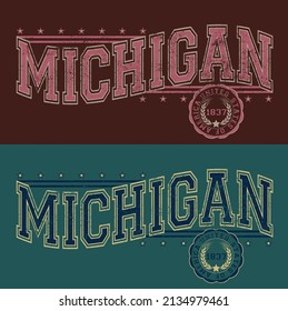 Vintage Typography College Varsity Michigan State Slogan Print With Grunge Effect For Graphic Tee T Shirt Or Sweatshirt - Vector