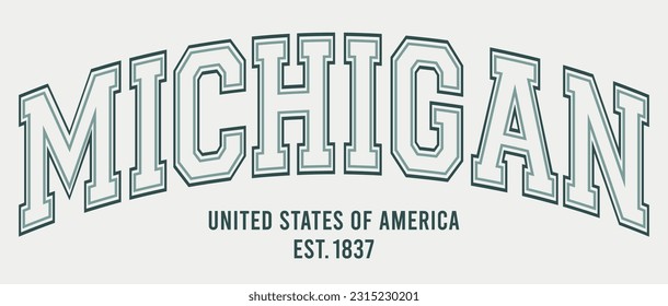 Vintage typography college varsity michigan united states of america slogan print for graphic tee t shirt or sweatshirt - Vector