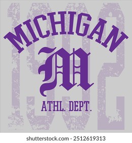 Antiguas typography college varsity Míchigan impresión de eslogan para camiseta gráfica o sudadera - Vector