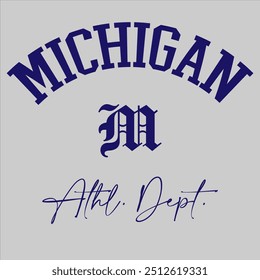 Vintage typography college varsity Michigan slogan print for graphic tee t shirt or sweatshirt - Vector