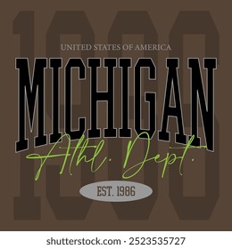 Vintage typography college varsity Michigan Athl. Dept. slogan print for graphic tee t shirt or sweatshirt - Vector