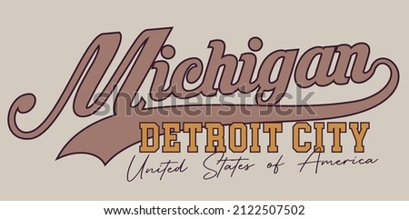 Vintage typography college varsity michigan detroit city usa slogan print for graphic tee t shirt or swaetshirt - Vector