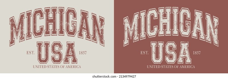 Vintage typography college varsity mishigan usa state slogan print with grunge effect for graphic tee t shirt or sweatshirt - Vector