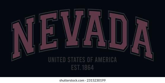 Vintage typography college varsity nevada united states of america slogan print for graphic tee t shirt or sweatshirt - Vector