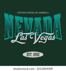 Vintage typography college varsity Nevada - Las Vegas slogan print for graphic tee t shirt or sweatshirt - Vector