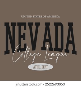 Vintage Typografie College Varietät Nevada College-Liga Slogan-Print für grafische T-Shirt oder Sweatshirt - Vector