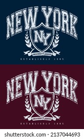 Vintage typography college varsity new york state slogan print with grunge effect for graphic tee t shirt or sweatshirt - Vector