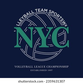 Típografía vintage universidad varsity voleyball sport liague champigones slogan print con efecto grunge para camiseta gráfica o capucha de sudadera - Vector