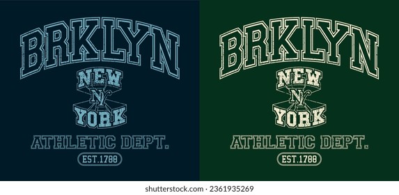 Vintage typography college varsity New York Brooklyn Athletic Department slogan print for graphic tee t shirt or sweatshirt hoodie - Vector