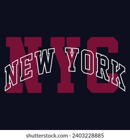 Vintage typography college varsity New York City state slogan print for graphic tee t shirt or sweatshirt - Vector