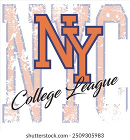 Vintage tipografia faculdade colégio colégio Nova York liga slogan imprimir para camiseta t ou moletom gráfico - Vetor