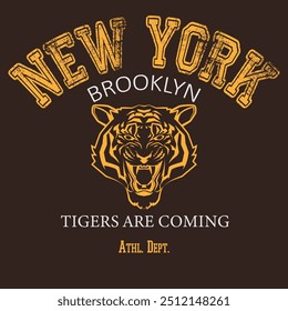 Vintage typography college varsity New York - Tigers are coming slogan print for graphic tee t shirt or sweatshirt - Vector