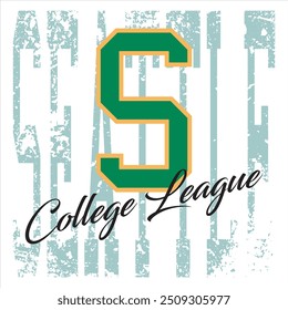 Vintage typography college varsity Seatle college league slogan print for graphic tee t shirt or sweatshirt - Vector