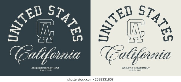 Vintage typography college varsity united states athletic department slogan print with letter embroidery for graphic tee t shirt or sweatshirt hoodie poster sticker - Vector