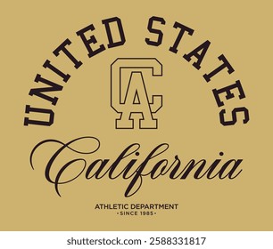 Vintage typography college varsity united states athletic department slogan print with letter embroidery for graphic tee t shirt or sweatshirt hoodie poster sticker - Vector