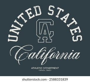 Vintage typography college varsity united states athletic department slogan print with letter embroidery for graphic tee t shirt or sweatshirt hoodie poster sticker - Vector