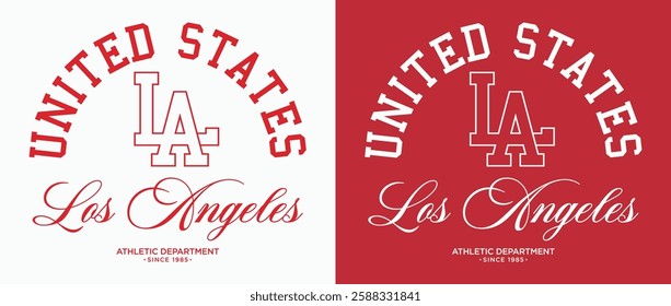 Vintage typography college varsity united states los angeles athletic department slogan print with letter embroidery for graphic tee t shirt or sweatshirt hoodie poster sticker - Vector