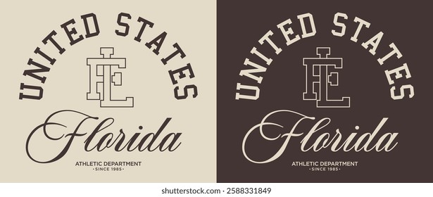 Vintage typography college varsity united states athletic department slogan print with letter embroidery for graphic tee t shirt or sweatshirt hoodie poster sticker - Vector