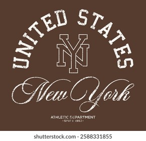 Vintage typography college varsity united states athletic department slogan print with letter embroidery for graphic tee t shirt or sweatshirt hoodie poster sticker - Vector