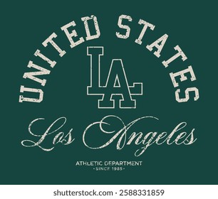 Vintage typography college varsity united states los angeles athletic department slogan print with letter embroidery for graphic tee t shirt or sweatshirt hoodie poster sticker - Vector