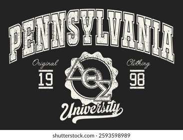 Vintage typography college varsity united states of america state university retro slogan colorful print with grunge distressed texture for graphic tee t shirt or sweatshirt hoodie poster - Vector