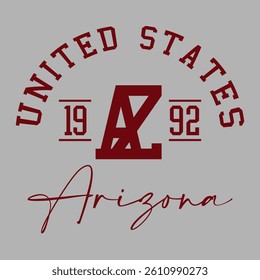 Vintage typography college varsity united states Arizona slogan print with letter embroidery for graphic tee t shirt or sweatshirt hoodie poster sticker - Vector