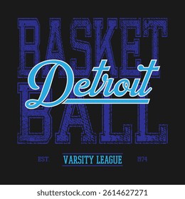 Vintage typography college varsity united states of america Detroit basketball league retro slogan print with grunge distressed texture for graphic tee t shirt or sweatshirt hoodie poster - Vector