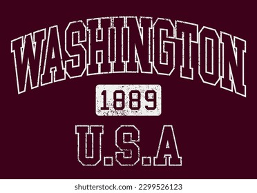 Vintage typography college varsity washington usa state slogan print with grunge effect for graphic tee t shirt or sweatshirt - Vector