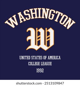 Vintage typography college varsity Washington college league slogan print for graphic tee t shirt or sweatshirt - Vector