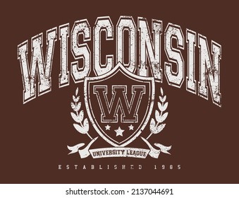 Vintage typography college varsity wisconsin state slogan print with grunge effect for graphic tee t shirt or sweatshirt - Vector - Shutterstock ID 2137044691