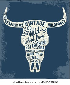 Vintage typography with cow skull illustration. . For apparel t shirt fashion design and or other uses.