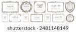 Vintage typography decorative ornament, vector borders and frames, design elements, luxury gold retro labels, calligraphic swirls, flourishes ornate vignettes.