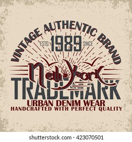 Vintage typography emblem, grunge  t-shirt graphics,  artwork apparel stamp, tee print design, vector