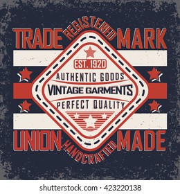 Vintage typography emblem, grunge  t-shirt graphics,  artwork apparel stamp, tee print design, vector