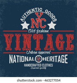 Vintage typography emblem, grunge  t-shirt graphics,  artwork apparel stamp, tee print design, vector