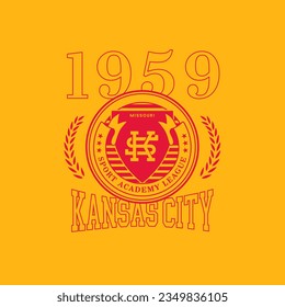 Vintage typography football varsity Kansas City, Missouri slogan print for graphic tee t-shirt or sweatshirt - Vector