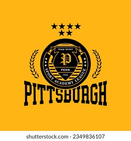 Vintage typography football varsity Pittsburgh slogan print for graphic tee t-shirt or sweatshirt - Vector